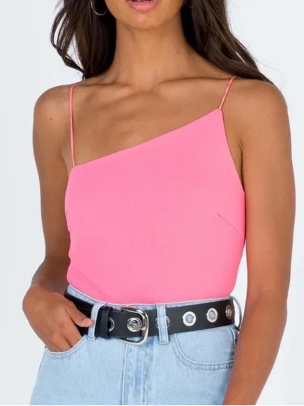 Princess Polly One-Shoulder Cami Spaghetti Strap Bodysuit in Bright Pink 4